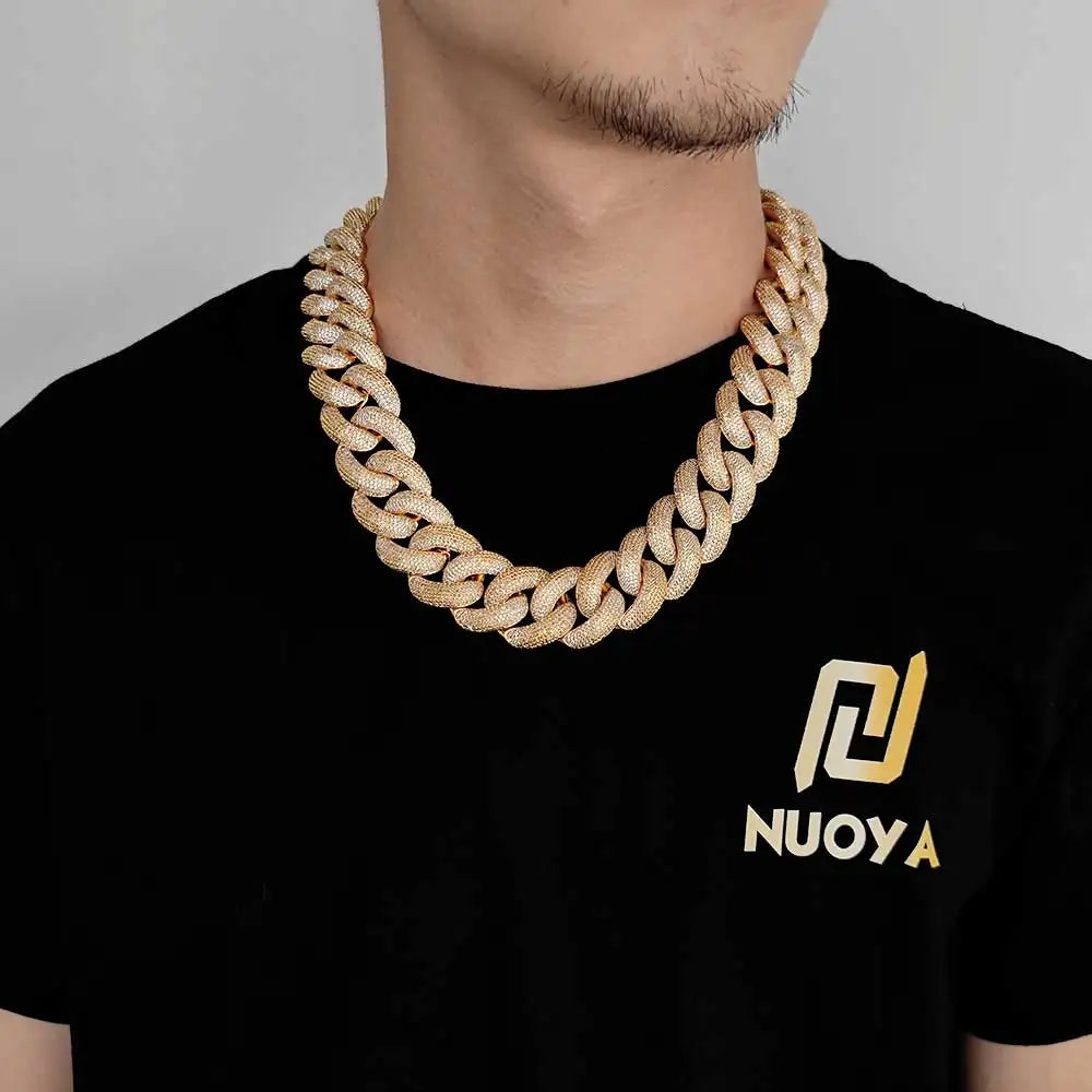Hip Hop Shiny 25MM Cuban Link Chain Necklace Men Plated Gold Bling Zircon Fashion Jewelry For Women16-24inch