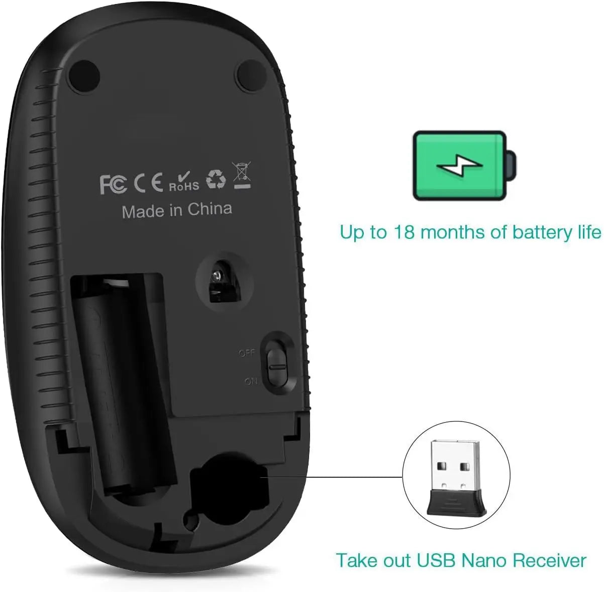 Slim Wireless Mouse Silent Cordless with USB Receiver Portable Travel Mouse for Laptop Desktop PC