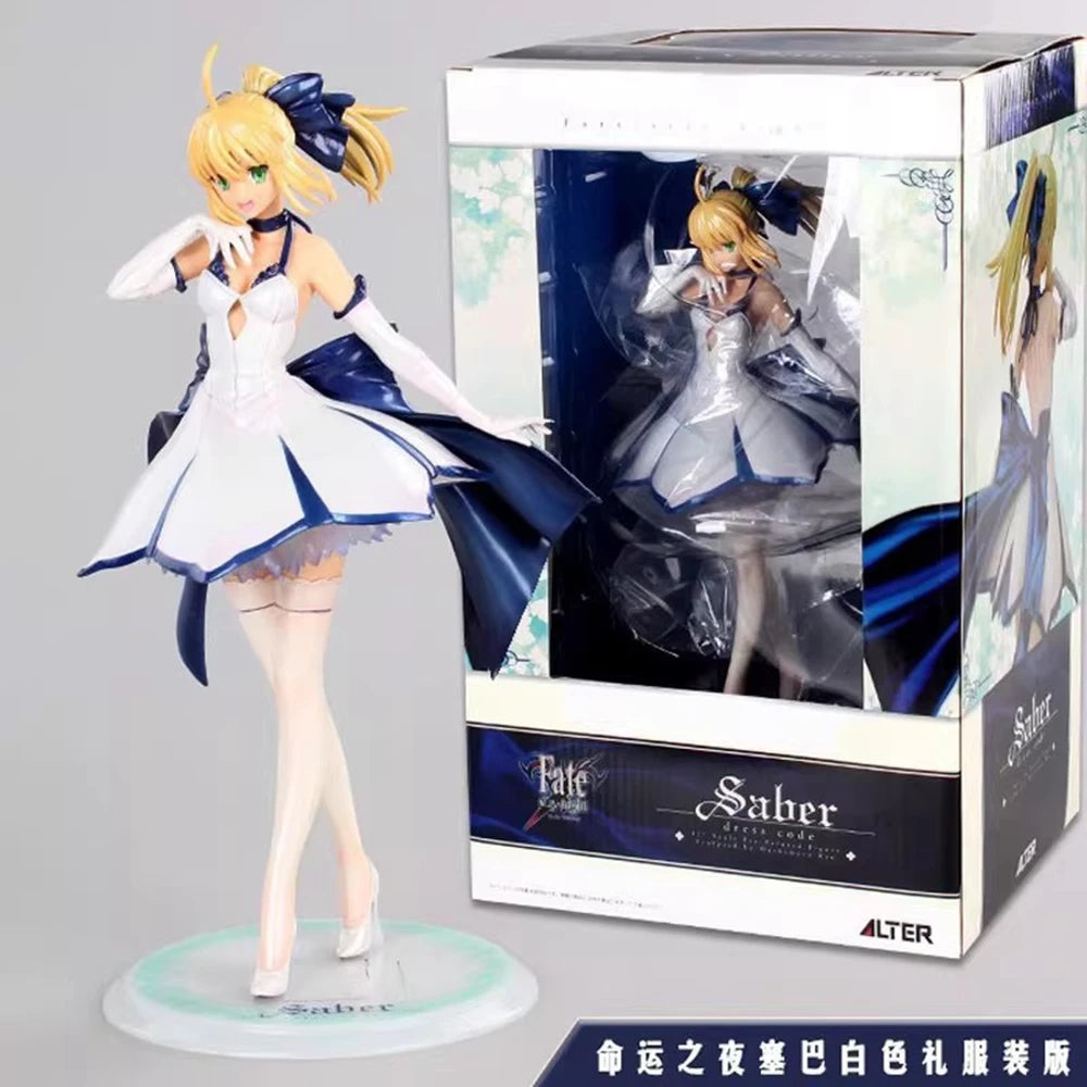 24CM Anime Fate/Stay Night Unlimited Blade Works Altria Pendragon Saber Figure Type Wedding Dress Ver  1/7 Model Toy Doll Figure