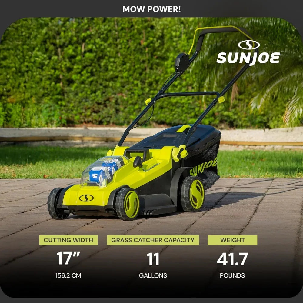 24 Volt 17 Inch Mulching Walk Behind Lawn Mower with 11 Gallon Grass Catcher, 6 Position Height Adjustment, Battery and Charger