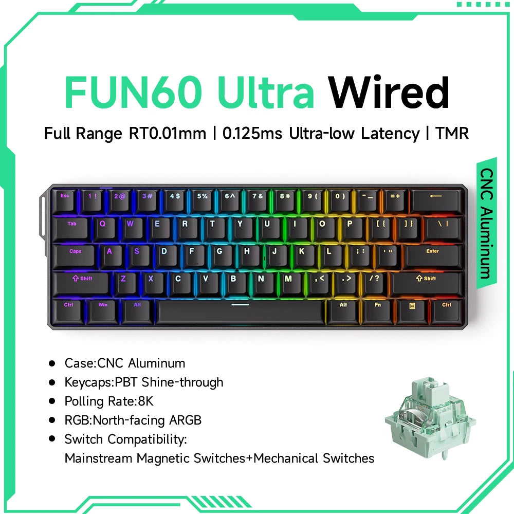 Akko MonsGeek FUN60 Mechanische Tastatur Magnetische Schalter 60% Gaming Tastaturen Schnelle Trigger 0,01mm 8K ARGB HE/TMR Custom Tastatur