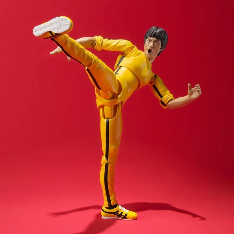 14cm Bruce Lee Articulated Action Figure Yellow Jumpsuit Kung Fu Statue Decor Movable Model Collection Desktop Decor Toy Gifts