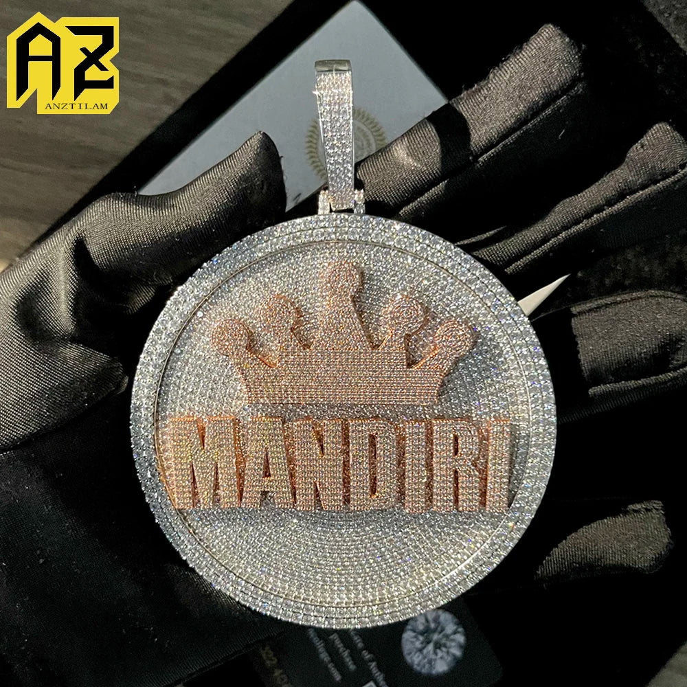AZ Hip Hop Iced Out 8cm Round Custom Letters Pendants Necklaces Paved Cubic Zircon Stone With Gold Chain For Men Women Jewelry