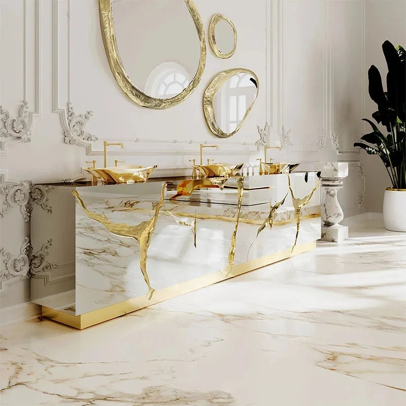 Moderner Villa-Badezimmer-Waschtisch mit goldenem Crack-Waschbecken