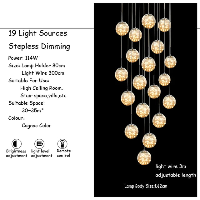 Modern LED Glass Ball Lampshade Ceiling Chandeliers Staircase Duplex Building Villa Loft Hollow Living Room Lights Pendant Lamp