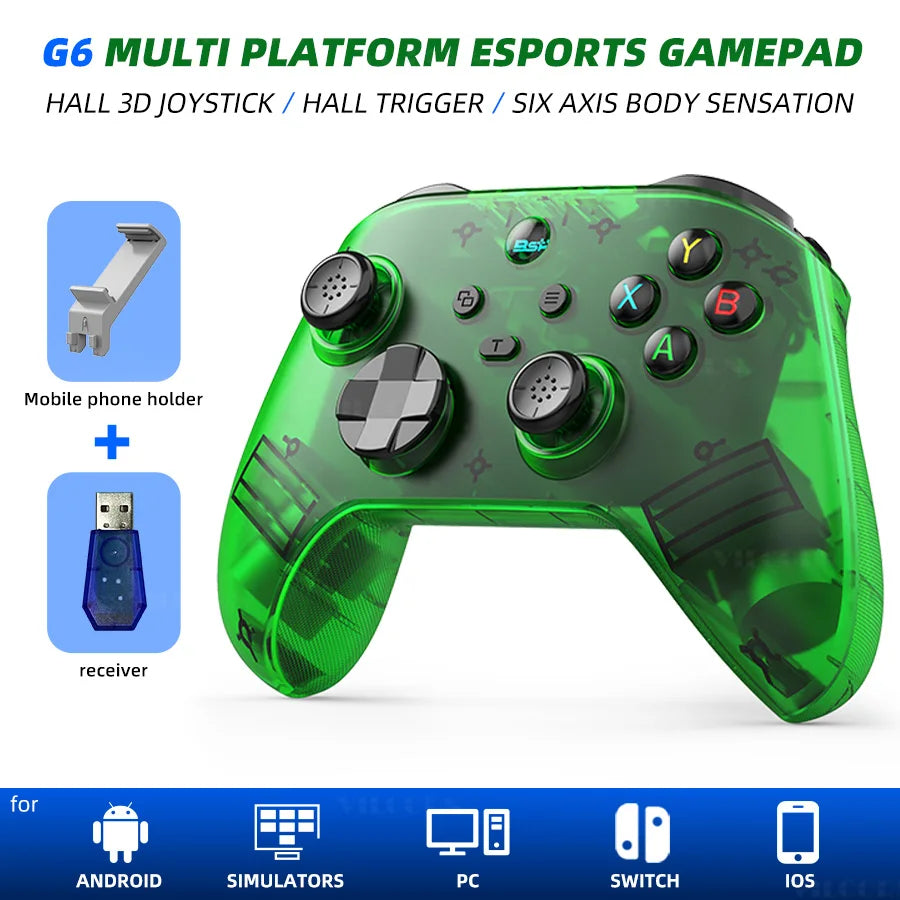 G6 Bluetooth-Compatible Game Controller For IOS/Android Gamepad For PC Hall rocker Six-axis Dual Vibration Joystick For Switch