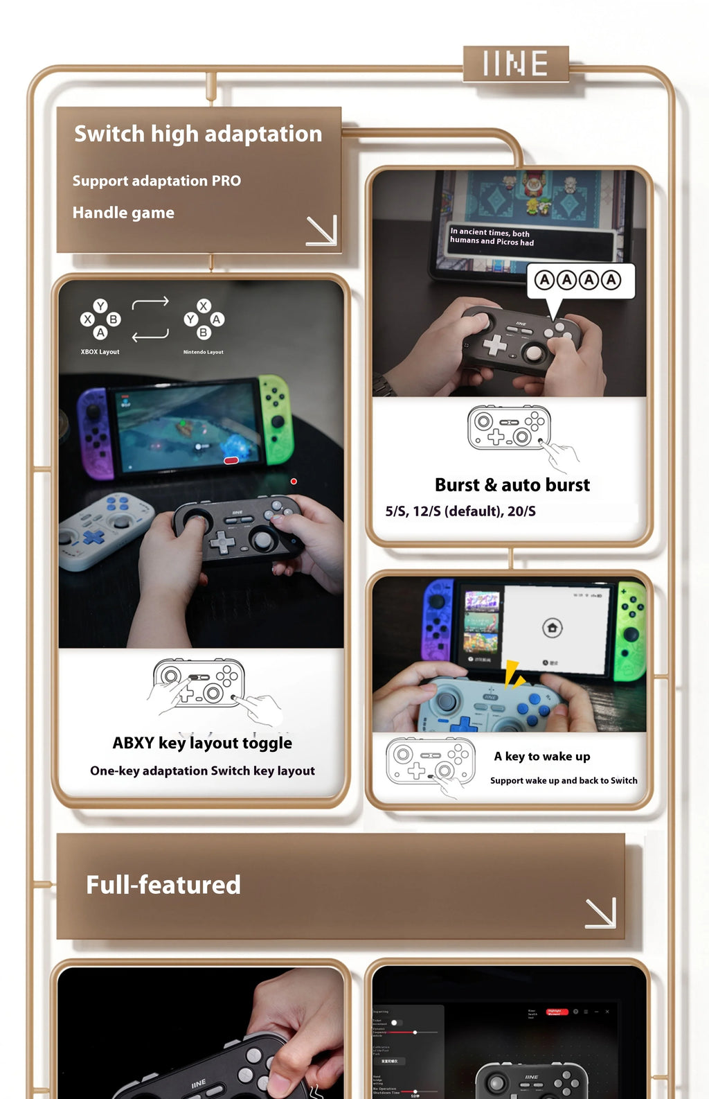 IINE Retro Pocket Gamepad Retro Gaming Controllers Wireless Bluetooth 1000Hz Hall Joystick Portable For Android IOS Phones PC NS