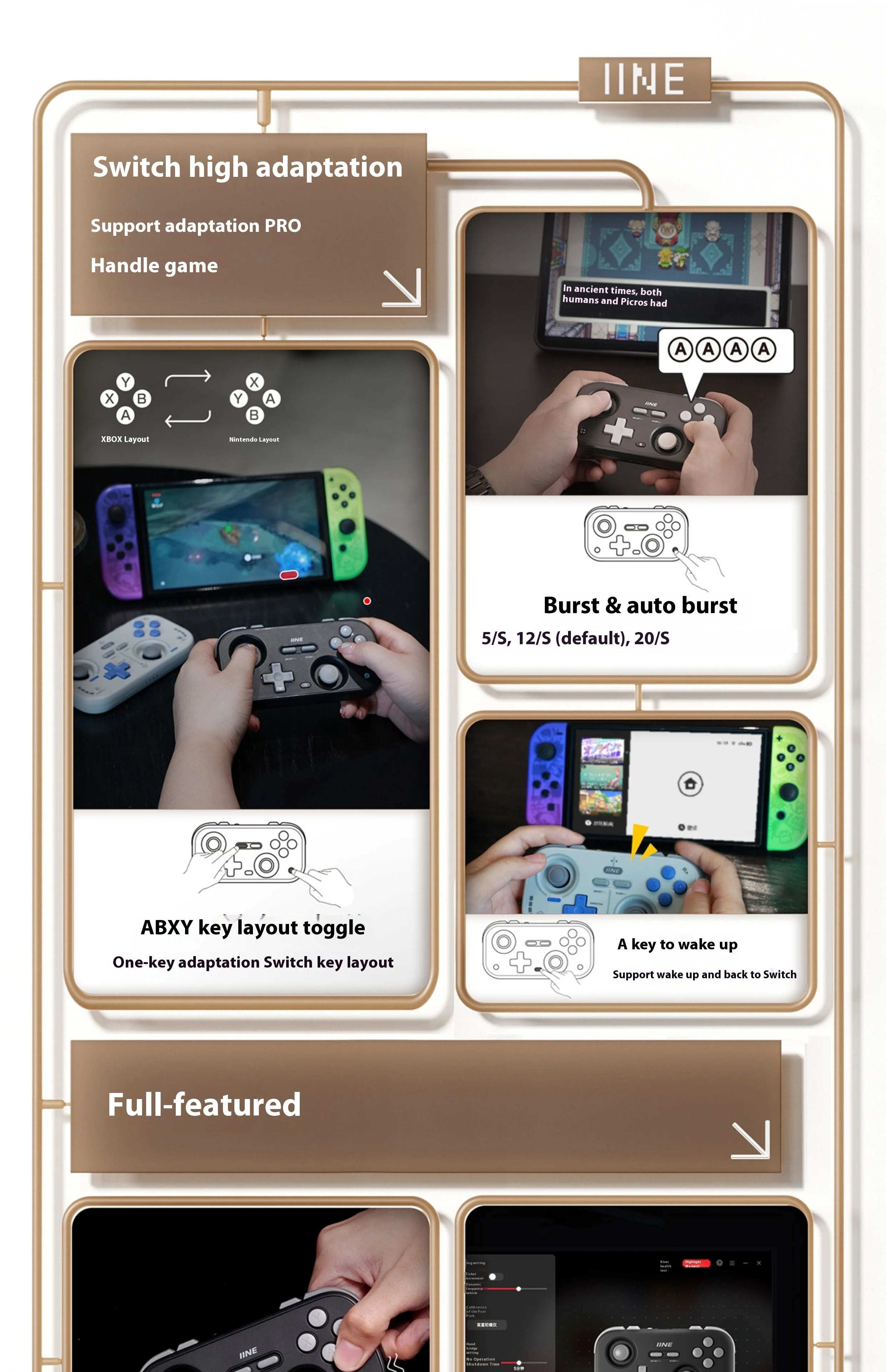 IINE Retro Pocket Gamepad Retro Gaming Controllers Wireless Bluetooth 1000Hz Hall Joystick Portable For Android IOS Phones PC NS