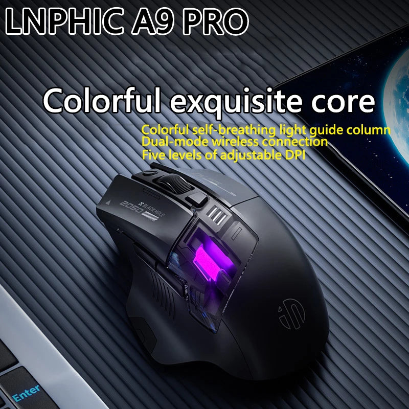 Inphic A9 PRO MAX Neue kabelgebundene/kabellose/Bluetooth-Gaming-Maus mit drei Modi, 1000 Hz Rücklaufrate, 12800 DPI kabellose Maus