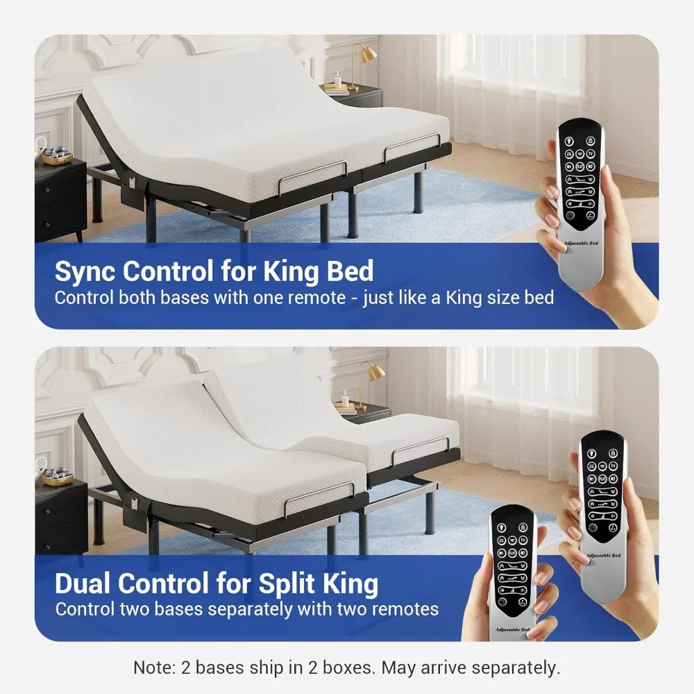 Tami T600 Split King verstellbarer Bettrahmen mit Fernbedienung und Massagefunktionen – synchronisierte elektrische Bettgestelle für Zero Gr