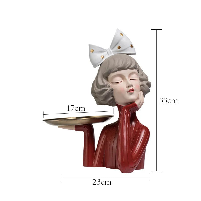 Modern Bow Girl Statue for Entrance Key, Storage Tray, Ornaments,Home Decor Crafts, Figurines,Snacks Candy Storage Tray, Gift