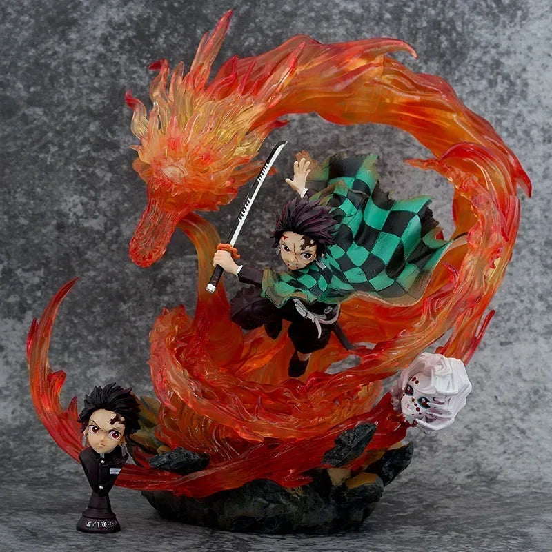 30cm New Demon Slayer Anime Figure Fire Dragon Fighting Stance Kamado Tanjirou Model Collection Desktop Display Gift Toys