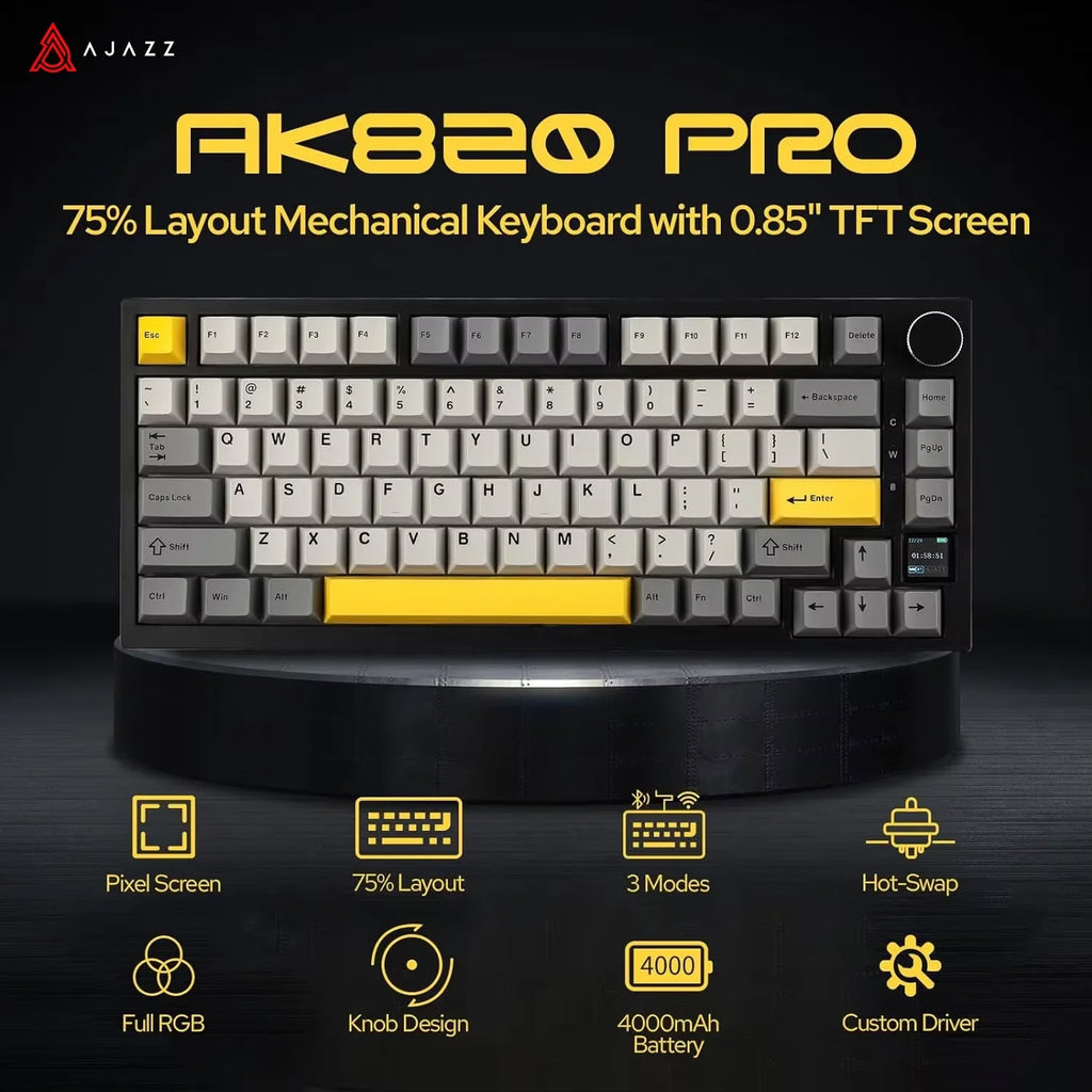 Ajazz AK820/AK820Pro Mechanische Gaming-Tastatur, Bluetooth 5.1/Wireless/C-Wired, kundenspezifische Tastatur mit Hot-Swap-Dichtung für Knöpfe
