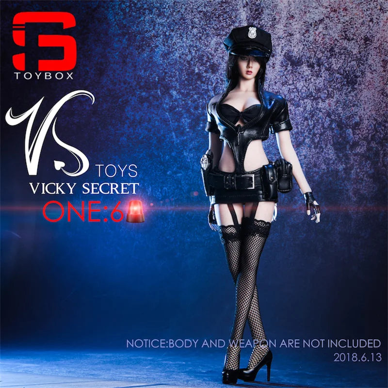 VSTOYS 18XG16 1/6 Leather Skirt Tight Fitting Female Police Uniform Suit Clothes Model Fit 12'' Action Figure Body