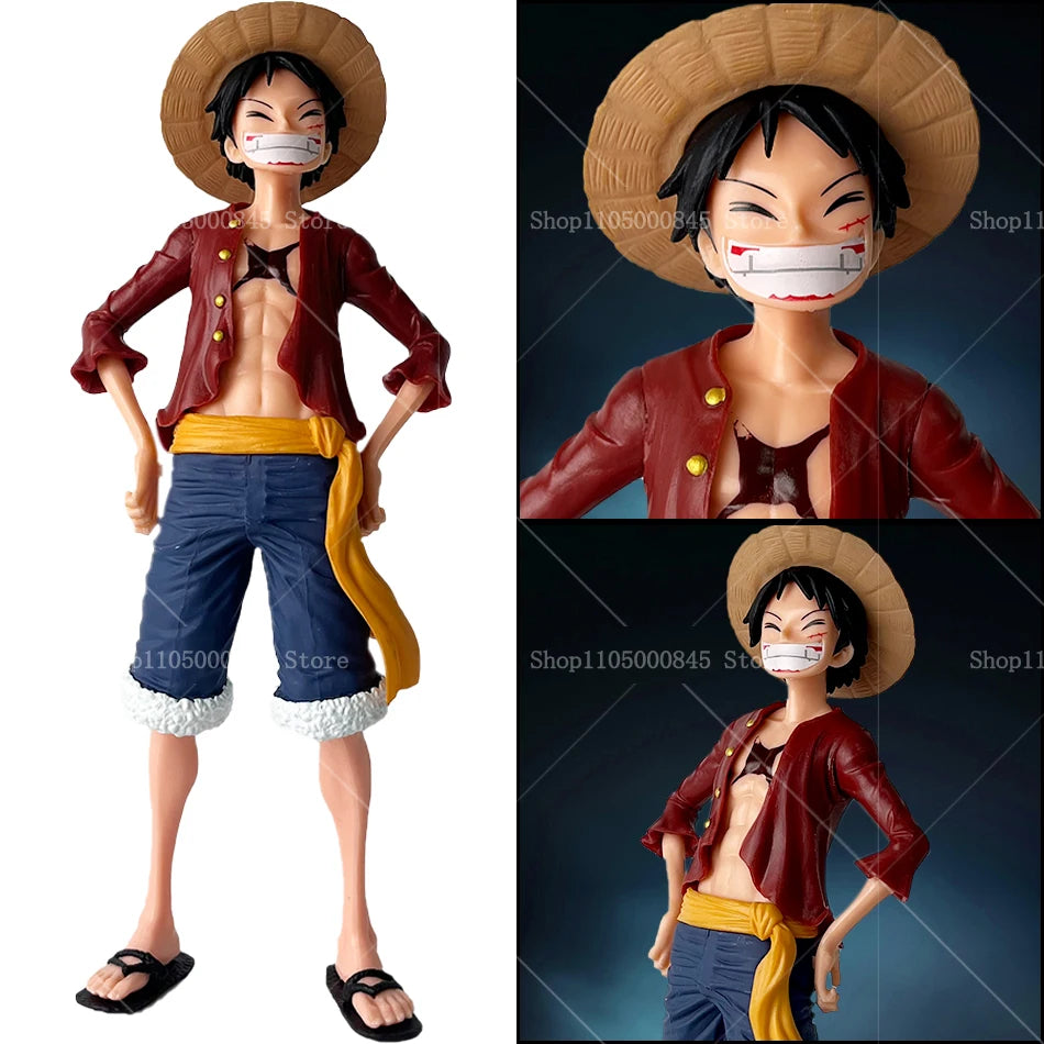 28cm One Piece Monkey D Luffy Anime Figure Toys Confident Smiley Luffy Three Form Face Changing Action Figurine PVC Model Dolls