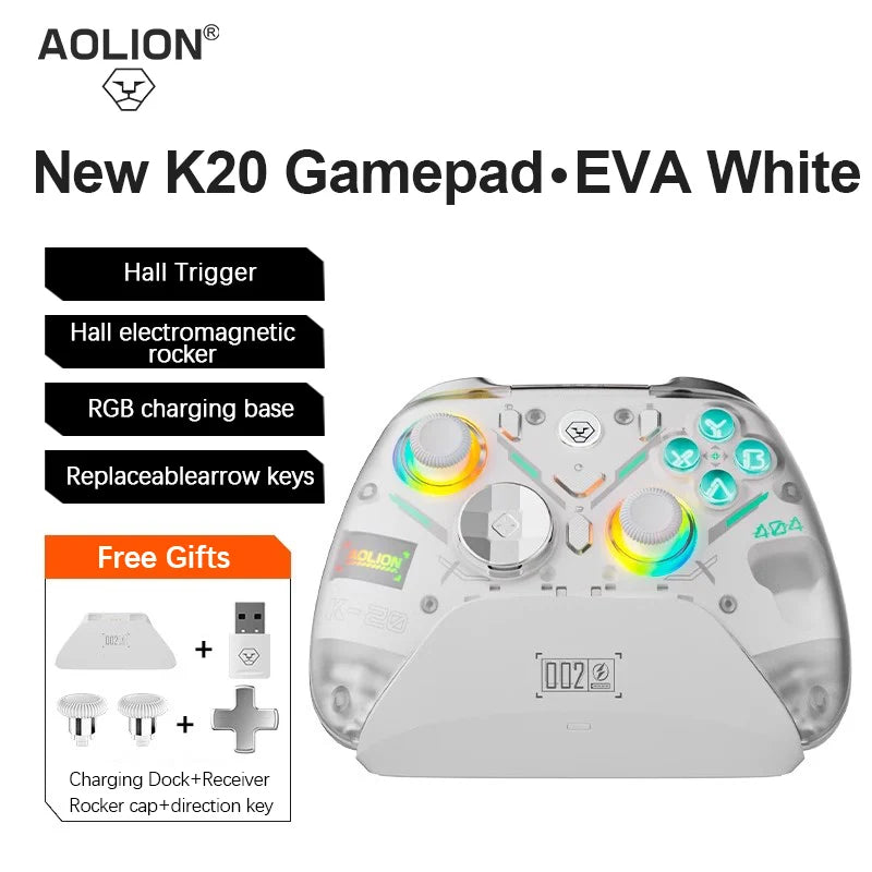 Aolion K20 RGB Wireless Gaming Controller Hall Effect Joystick Trigger For Nintendo Switch 2/PC/Phone With Charging Dock Gamepad