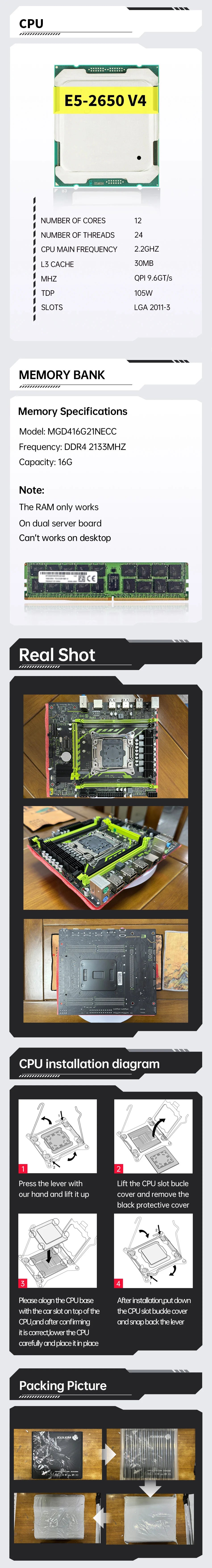 MOUGOL X99 Gaming-Motherboard-Set mit Intel Xeon E5 2650 V4 und DDR4 16G * 1 2133 MHz Dual Channel RAM M.2 NVME für Desktop-Host