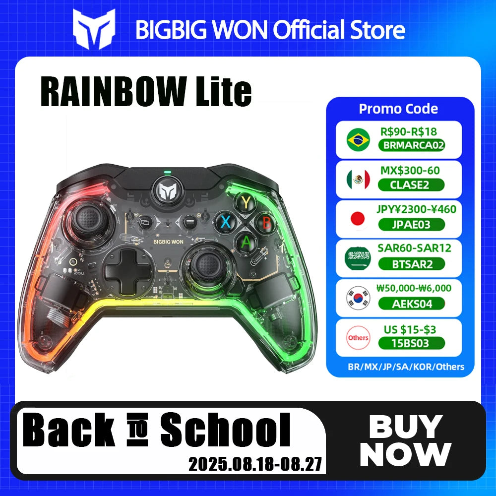 BIGBIG WON RAINBOW LITE /S Wired Game Controller for Switch , Win10/11 With Joystick RGB Light Audio Rainbow Athletic Alteration