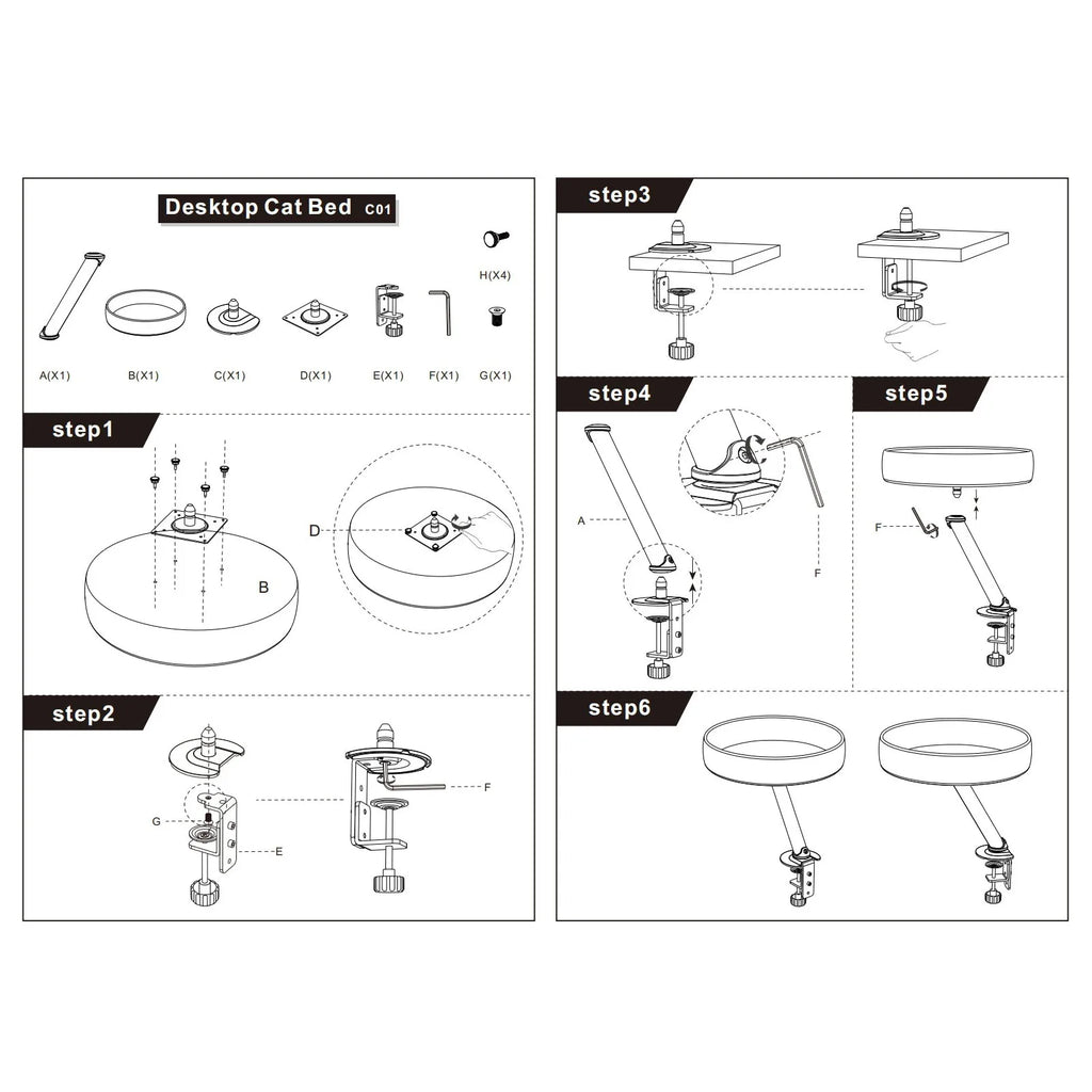 Cat Desk Bed Iron + Plush Stable Frame Adjustable Clamp Soft Plush Kitty Desk Nest Perch for Home Office
