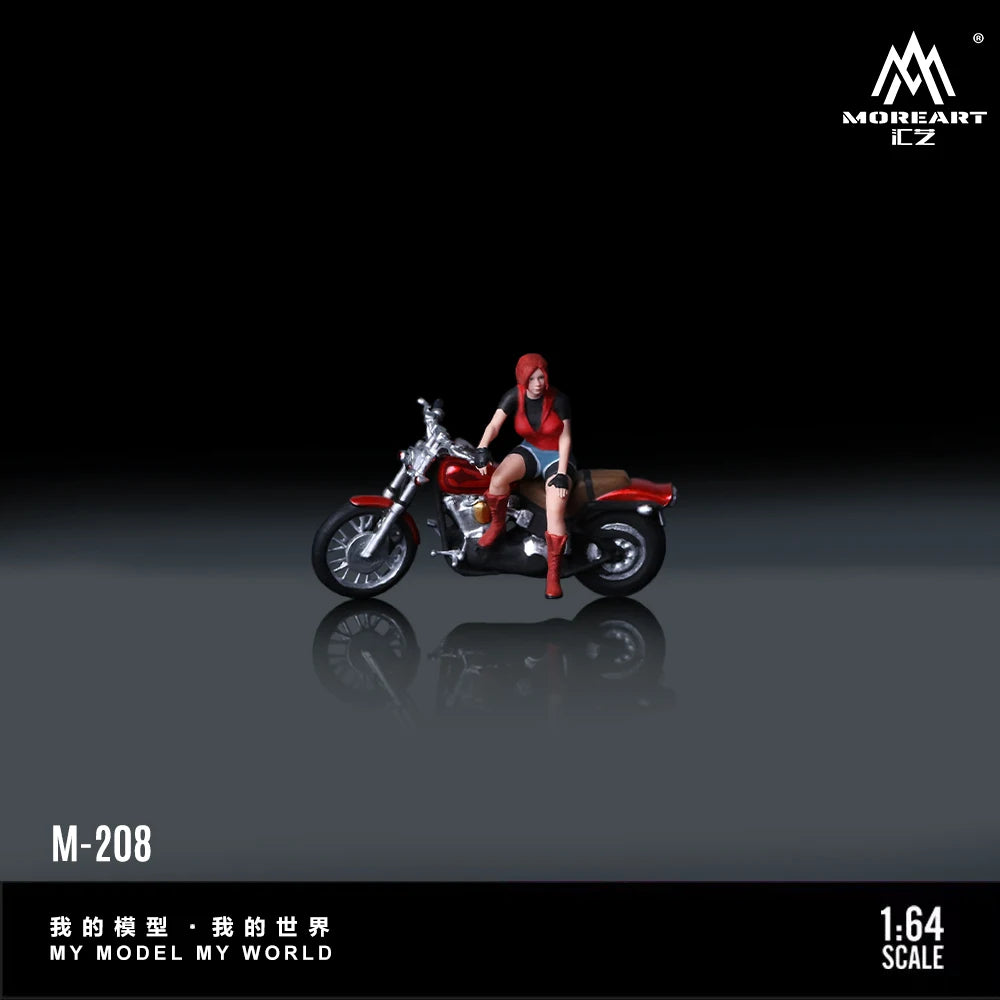 MoreArt 1:64 Red Motorcycle Red Boot Cool Female Figure Resin Model, Miniature Scene Decoration Gift&Display