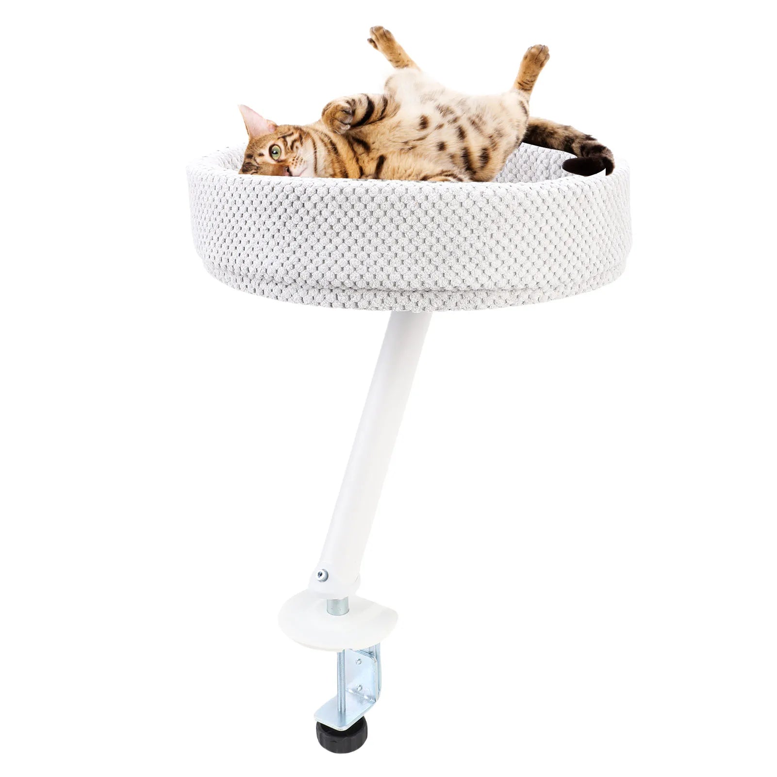 Cat Desk Bed Iron + Plush Stable Frame Adjustable Clamp Soft Plush Kitty Desk Nest Perch for Home Office