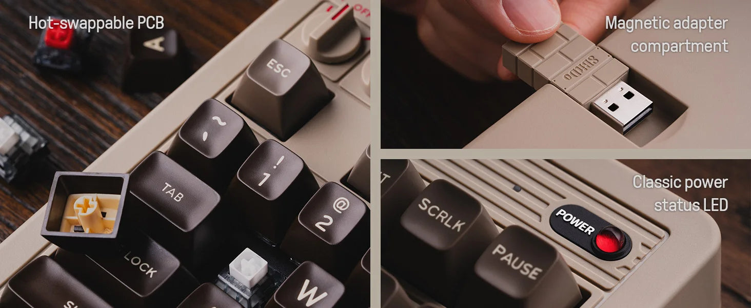 8BitDo Retro Mechanische Tastatur C64 Edition, Bluetooth, 2,4G Wireless und Kabelgebundene 3-Modus-Verbindung, für PC Windows 10 und Android 