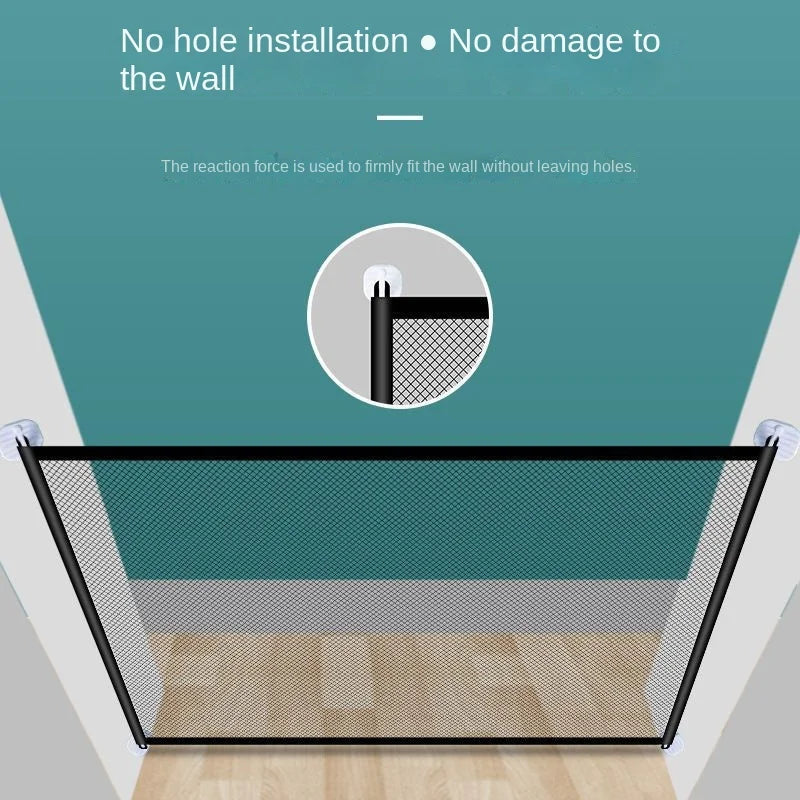 Adjustable No Drill Pet Gate - Anti-Cat Barrier with Mesh Panel Indoor Safety Fence for Dogs Cats Staircase & Doorway Protection