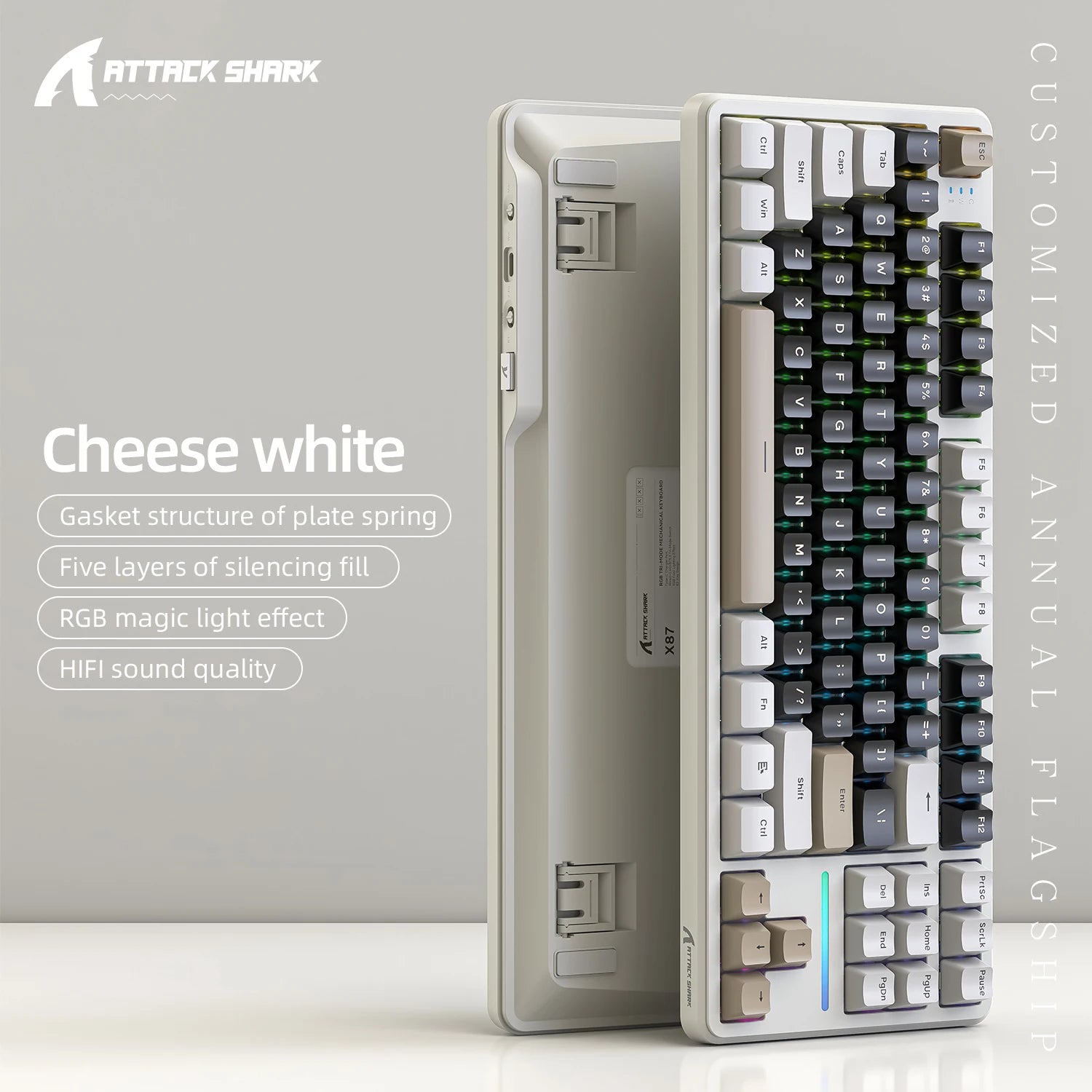 Attack Shark X87 Macro Drive Gaming Keyboard,Bluetooth Side Engraved Translucent Character Mechanical Keyboard,RGB,Hot-Swap