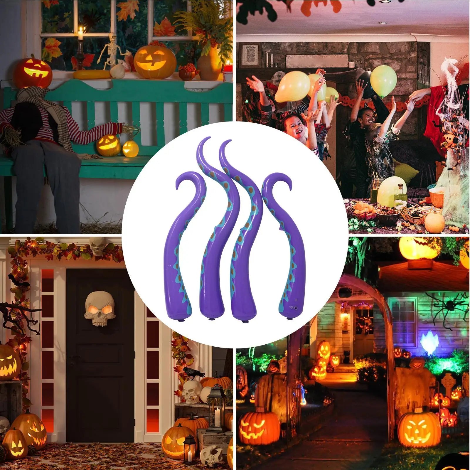 4 Pieces Outdoor Giant Octopus Tentacles Halloween Puppet Halloween Inflatable Decor Holiday Party Yard Lawn Decoration