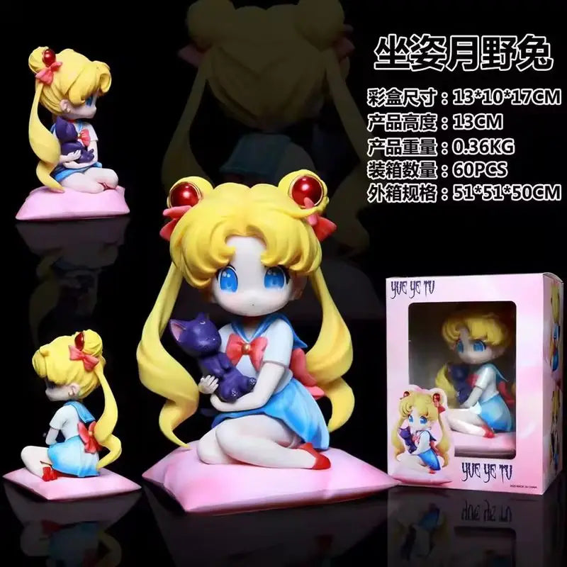 Q-Style Sitting Sailor Moon & Usagi Tsukino Gk Statue - Anime Collectible Figure, Kawaii Desktop Decor For Fans