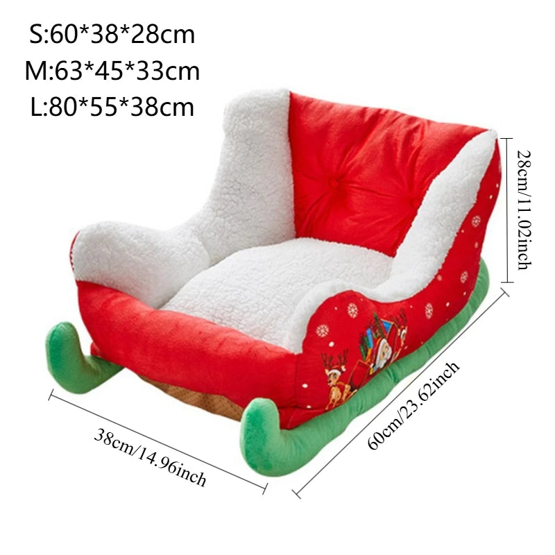 Christmas Dog Bed Red Christmas Sleigh Pet Bed Plush Indoor Outdoor Dog Sofa Bed Washable Holiday Themed Pet Nest for Cats Dogs