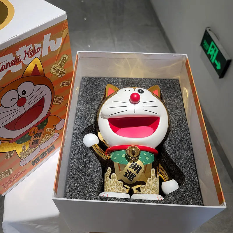 2023 New Kawaii Lucky Maneki-neko Doraemon Resin Mirror Plating Gk Toy Cute Desktop Decorative Birthday Gift For Store Opening