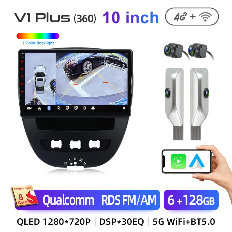 Junsun Android14 Wireless CarPlay for Apple Auto Car Radio Stereo for Peugeot 107 Toyota Aygo Citroen GPS TouchScreen Multimedia