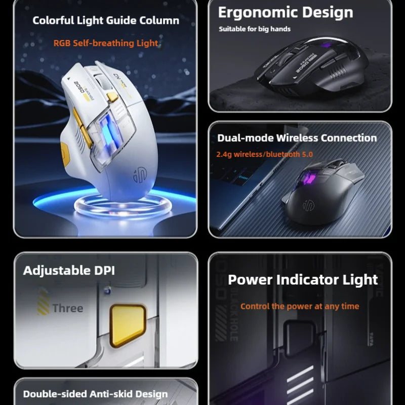 A9 Безжична 2.4G Bluetooth мишка RGB светлинен ефект 12800DPI Регулируема ергономична преносима мишка с индикатор за батерията