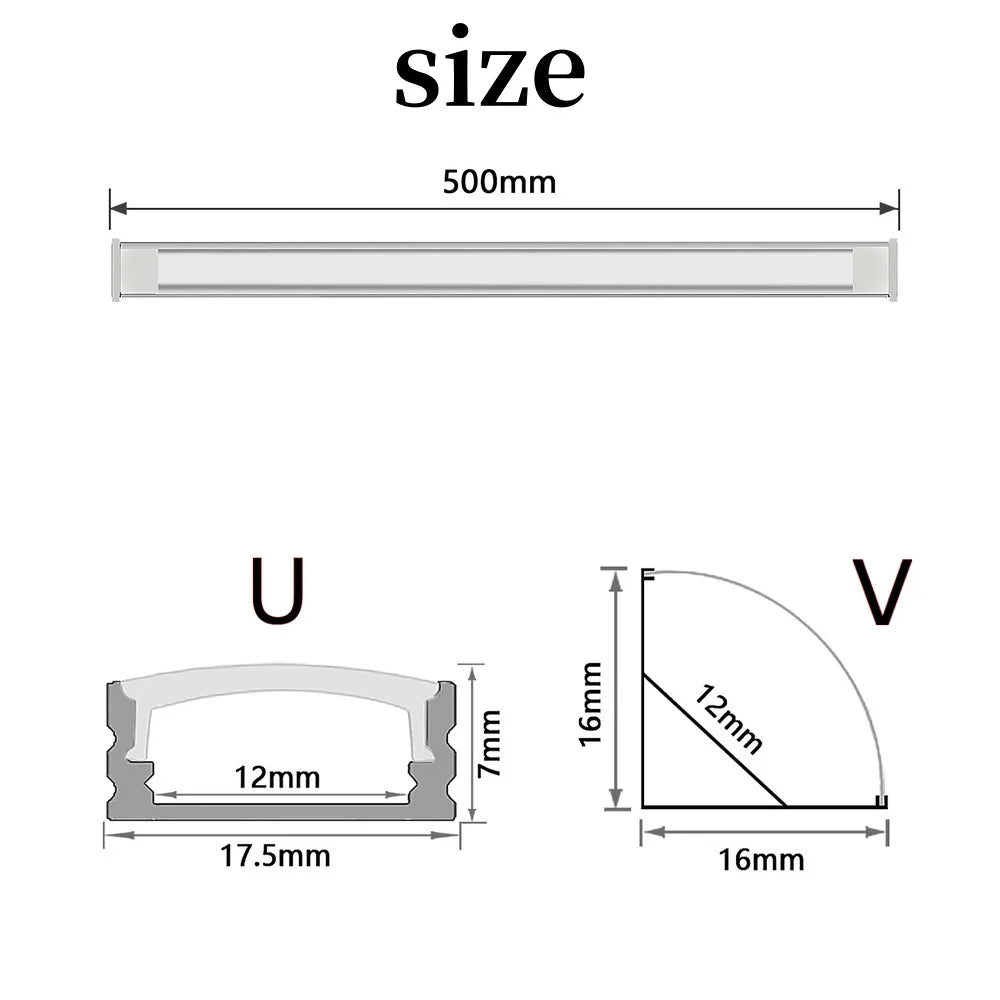 LED Strip Aluminum Profile 50CM Recessed Surface Mounted Aluminium Channel with Diffuser PC Cover for 8mm 10mm Linear Lighting