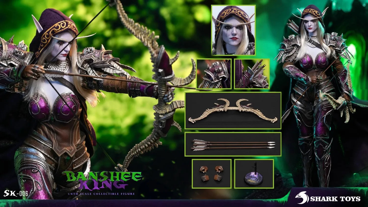 In Stock Genuine Shark Toys Sylvanas Windrunner Figure 1/6 Game World Of Warcraft Action Figurine Model Toy Xmas Gift Ornament
