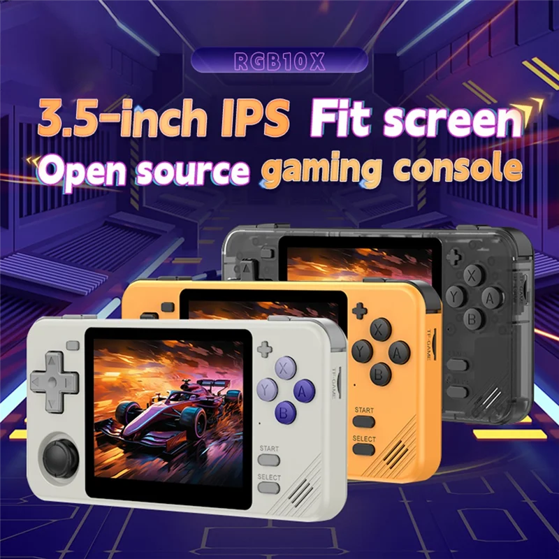 RGB10X Handheld Game Console 64GB 3.5 Inch IPS Screen Open Source For GBC GBA PSP NDS Simulator Video Game Console B-A25R