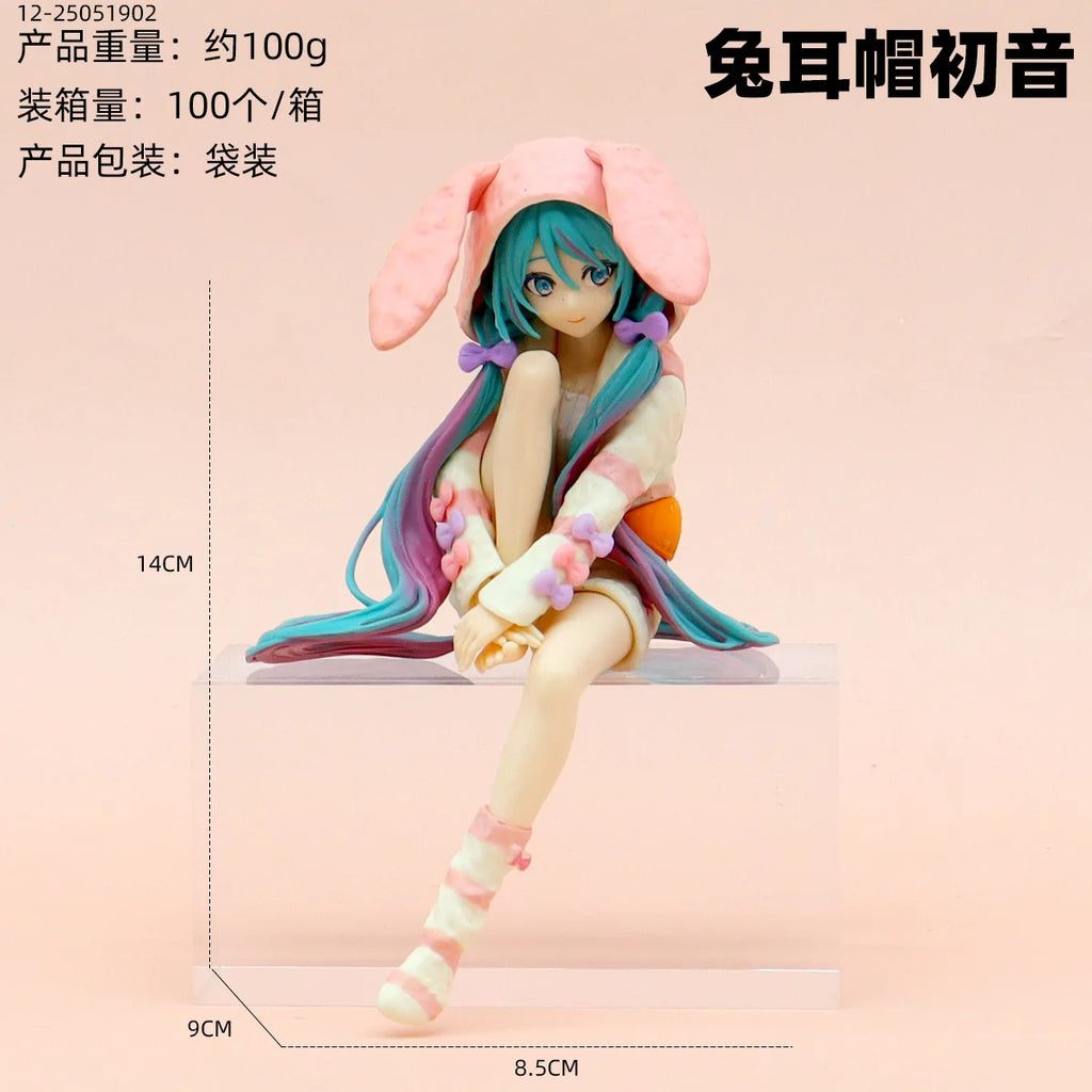 15CM Anime HATSUNE MIKU Figure Noodle Stopper Figure Rabbit Ear Pajamas Model Toy Doll Aciton Figure Collection Gift PVC