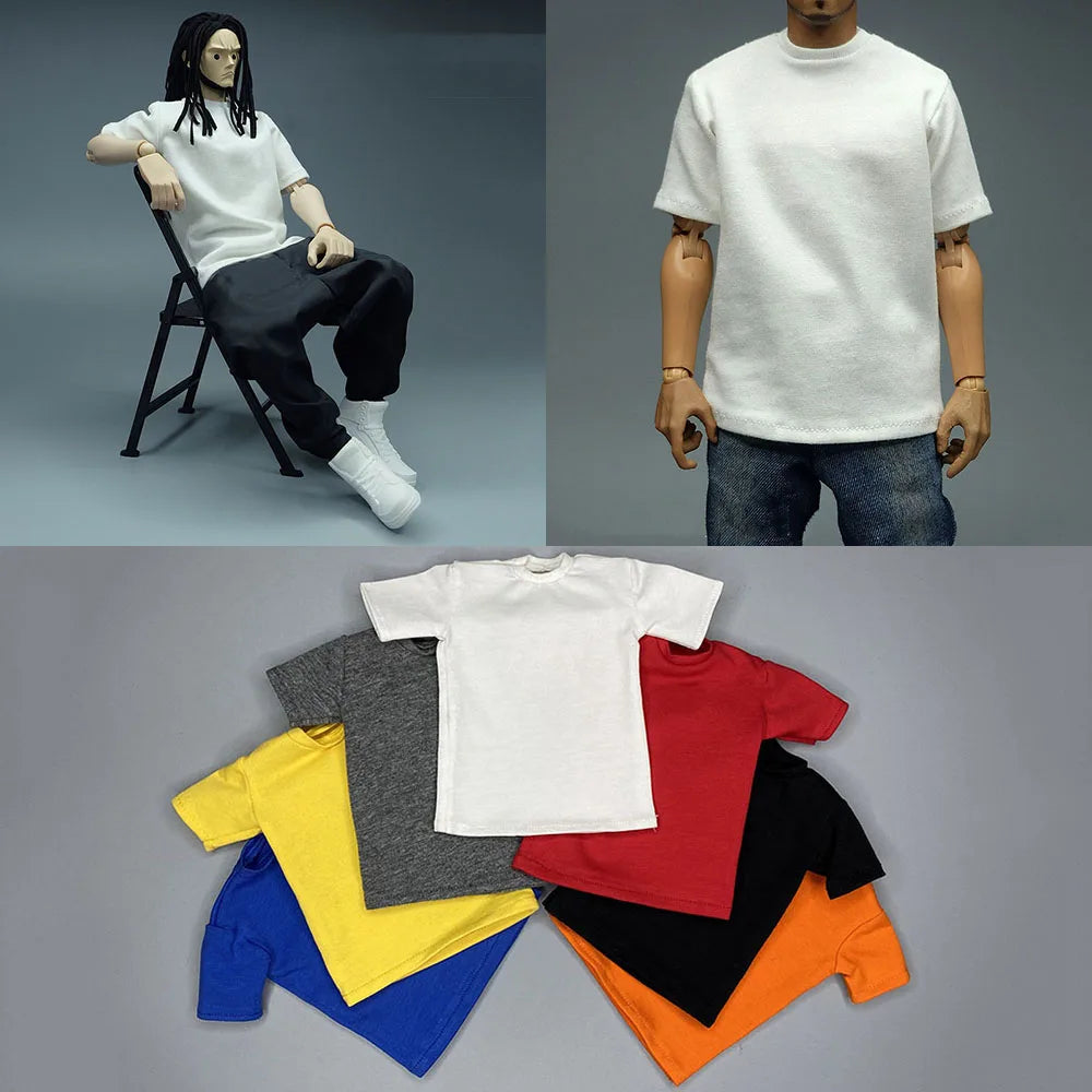 In Stock 1/6 Scale Male Solid Color T-shirt Casual Loose Short Sleeve Tops Clothes Model Fit 12'' Soldier Action Figure Body