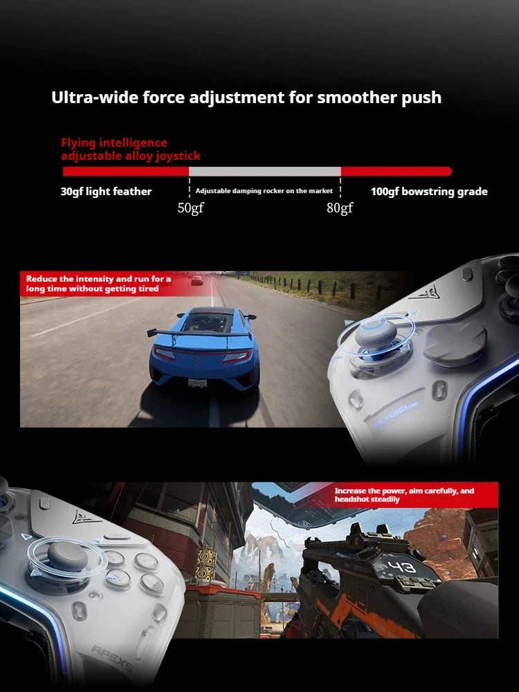 Flydigi APEX5 Wuchang Game Controller Force Adjustable Alloy Hall Joystick and Adaptive Triggers for PC Switch Android iOS MFI