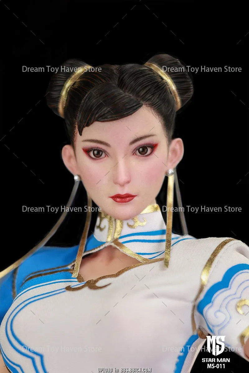 ‌STAR MAN 1/6 MS-011 Female Fighter Chun Li Blue Cloud Pattern White Cheongsam Edition‌ 12inch Action Figure Model
