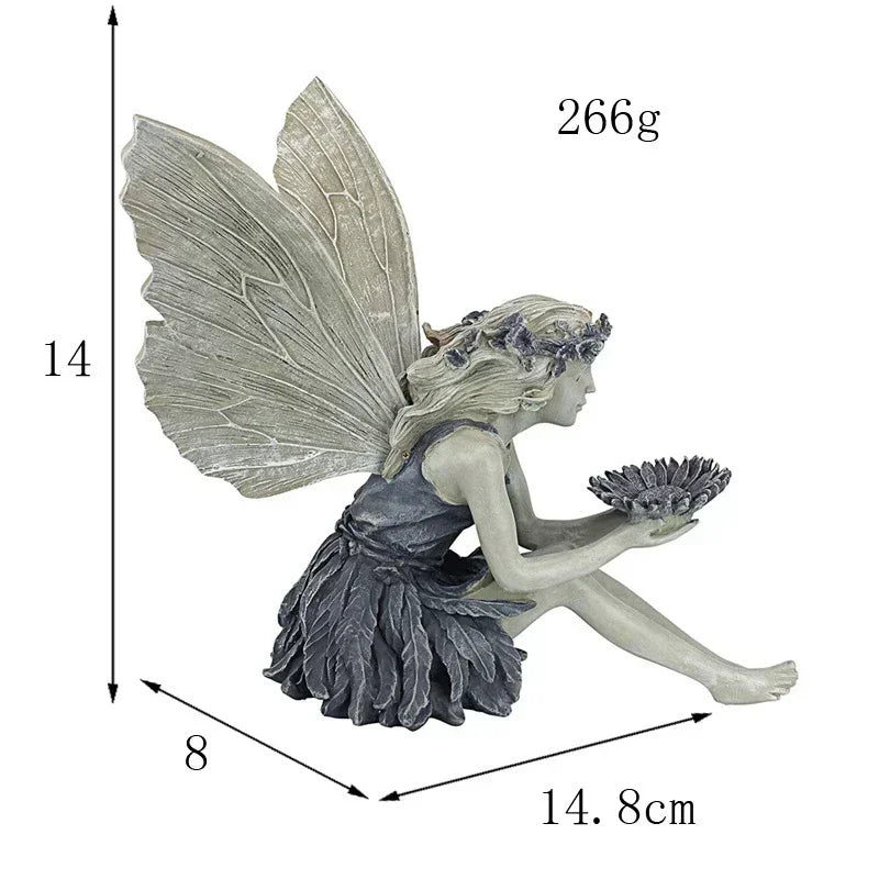 Fee Statue Harz Ornament Garten Dekoration Engel Figurine Friedliche Gebet Mädchen Skulptur Handwerk Retro Desktop Ornament