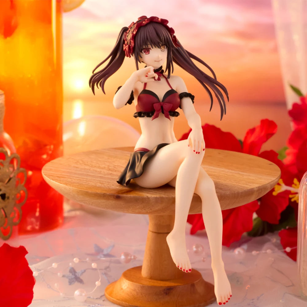 Anime Tokisaki Kurumi Figure Sitting pose Action Figure Swimsuit Style Model Desktop Ornaments Collection Child toy Gifts 16cm