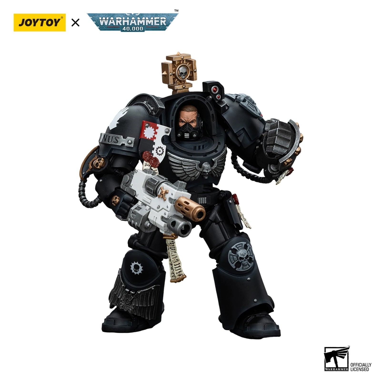 JOYTOY Warhammer 40K 1/18 Scale Action Figure - Iron Hands Terminator Captain with Interchangeable Weapons & Display Base