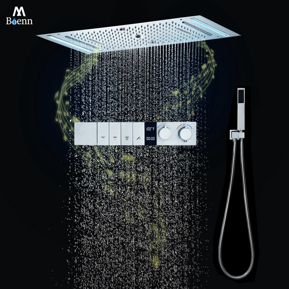 M Boenn Luxuriöses Duschset, Badezimmerarmaturen, intelligente Temperaturanzeige, Druckknopf-Thermostatmischer, Decken-Duschkopf in Schwarz