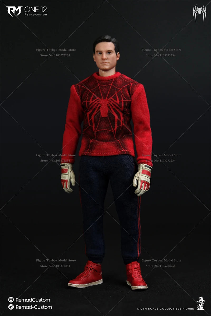 RemadCustom 1/12 Tobey Maguire Spider Print Cloth Wrestler Actionfigur Kampfmaske Kopfersatz 6" Männliches Soldatenspielzeug