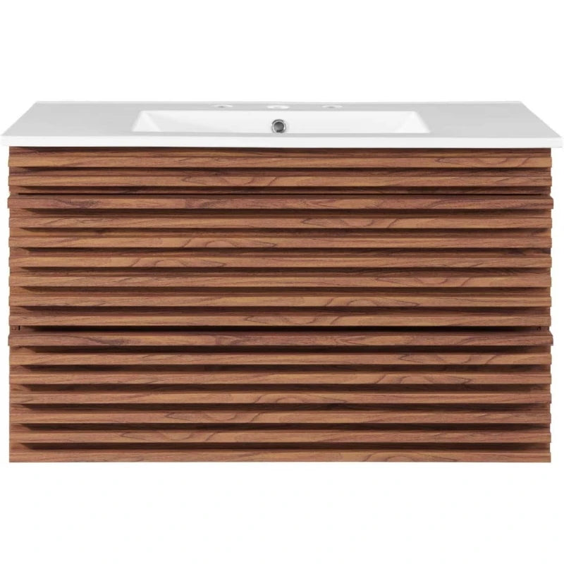 36" Wall-Mount Bathroom Vanity in Walnut White   bathroom vanity cabinet with sink