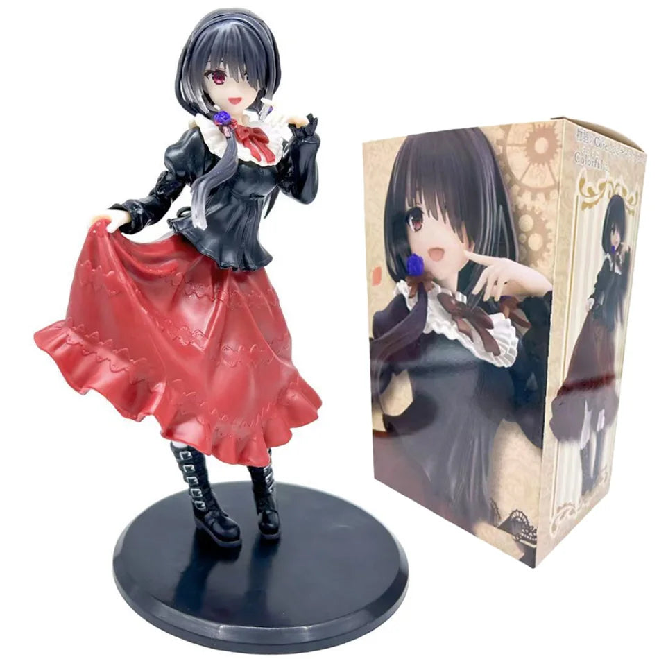 19CM DATE A LIVE Tokisaki Kurumi Anime Figure Cute Girl Model Toy PVC Red Dress Dress Up Standing Model Car Model Ornaments Gift