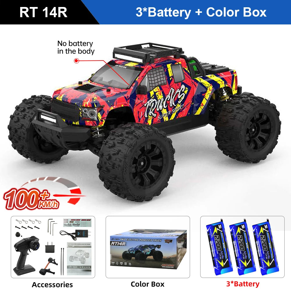 Teeggi 1/14 4WD Високоскоростна Rc Офроуд Кола 100KM/H Безчетков мотор 3S Камион с дистанционно управление Дрифт Състезателни Колички Играчки За Детски Подаръци
