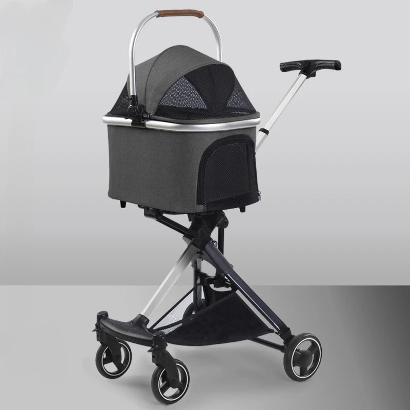 Leichter vierrädriger Haustier-Kinderwagen, faltbarer Katzen-Kinderwagen, tragbarer multifunktionaler Tragekorb, Heimtierbedarf für Reisen im Freien
